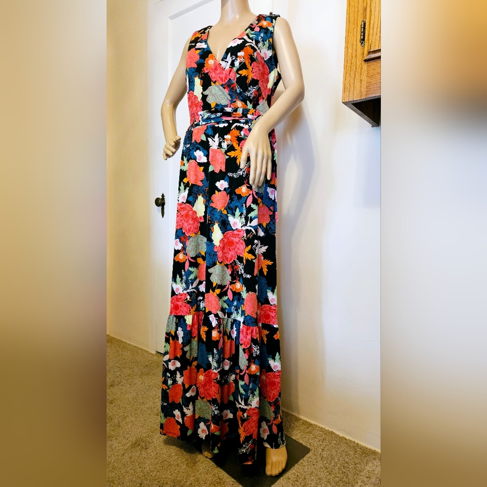 NWT THALIA SODI Vibrant Spring Floral Illusion Wrap Maxi Dress M 8 10 - Picture 2 of 9